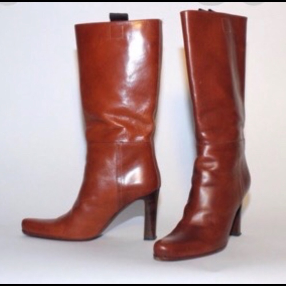 Miu miu mahogany leather high heel boots size 38/8